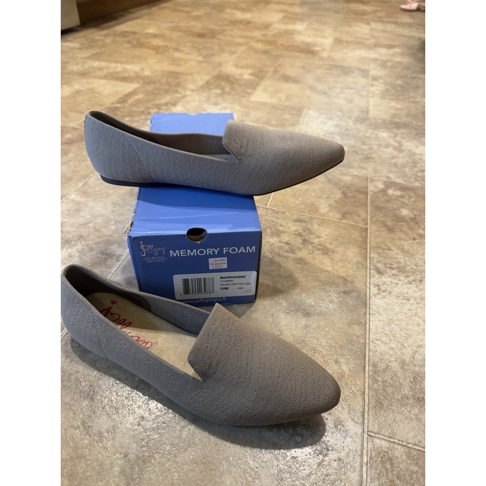 Jellypop Women's 10M Taupe Synthetic Knit Slip-On Flats Pointed Toe Memory Foam